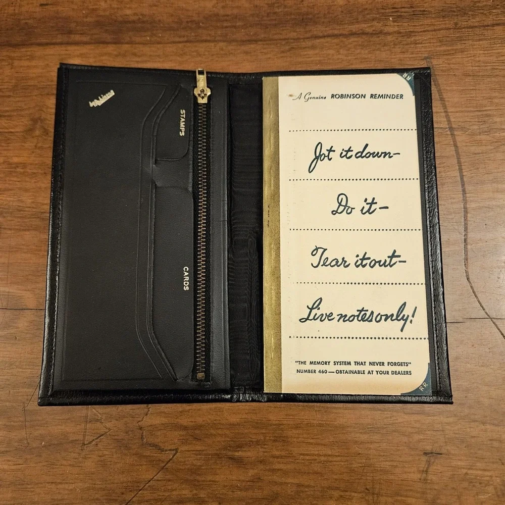 Vintage Robinson Reminder Black Leather Top Grain Cowhide‎ Memo Pad Notebook New